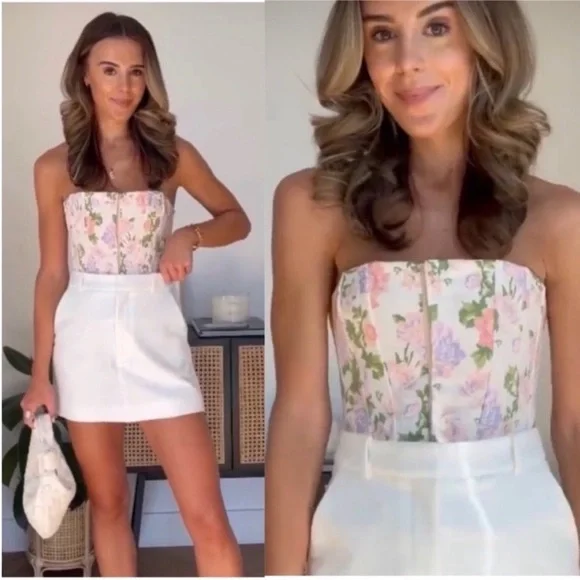 Zara Floral Corset Top XS Cream Pastel Blogger Favorite Bustier Coquette Style - Picture 10 of 10